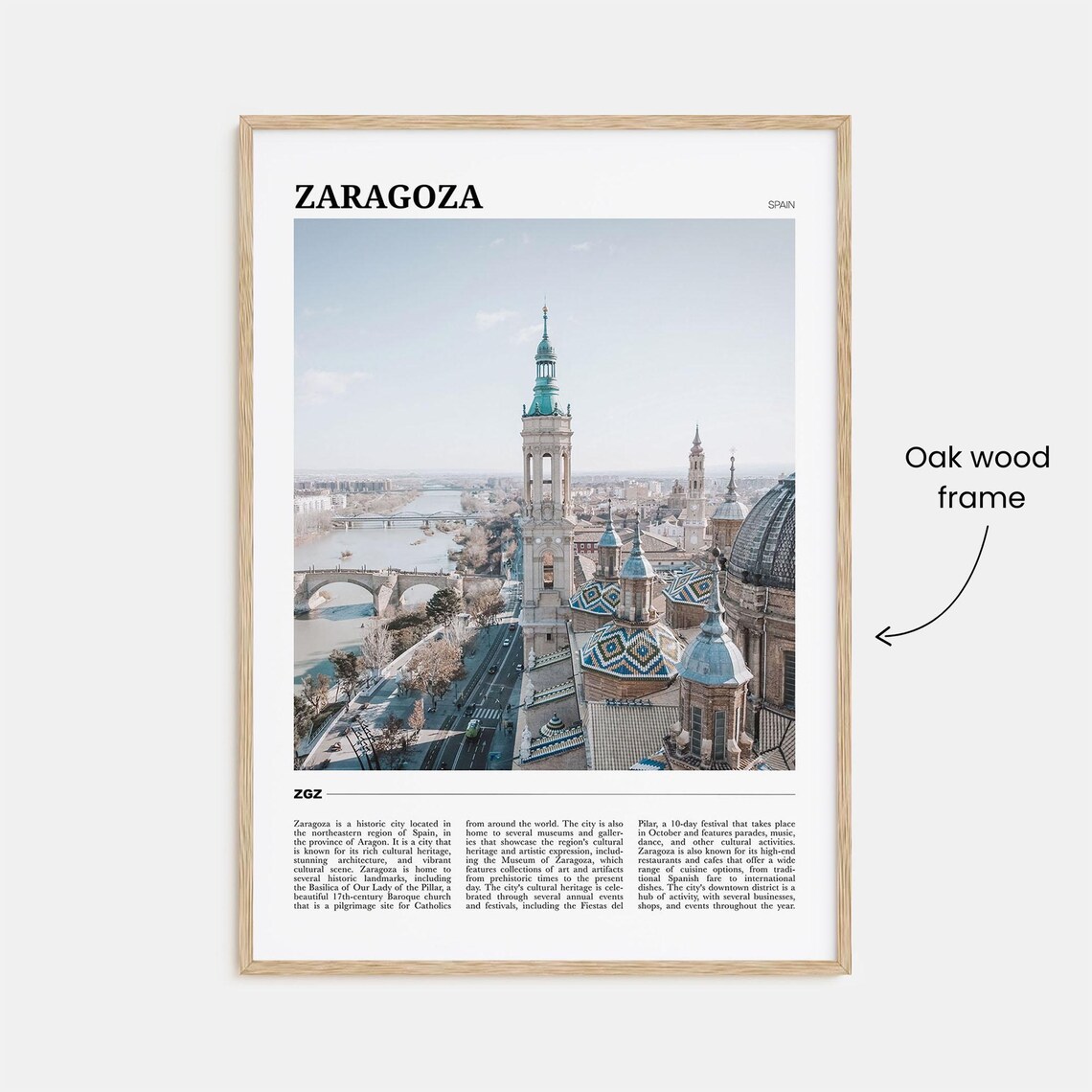 Zaragoza Spain Aerial Basilica Towers Ebro River Bridge Travel Poster - Image 3