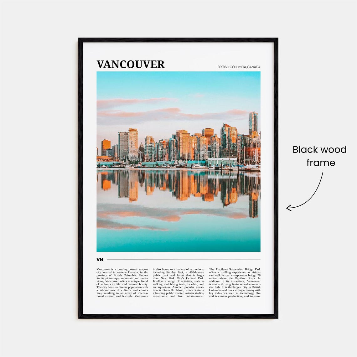Vancouver Canada Travel Poster Skyline Harbor Sunset Reflection View - Image 2