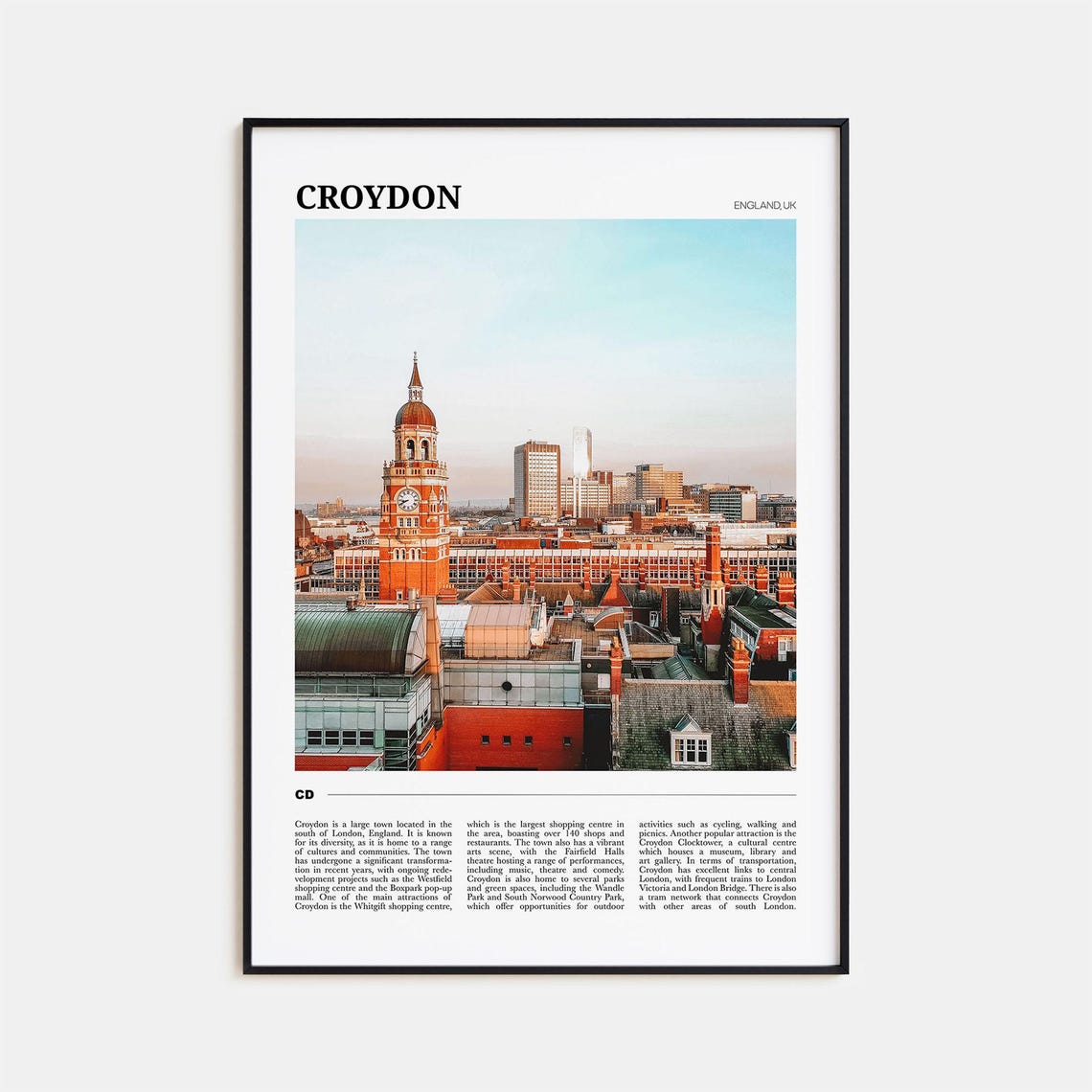Croydon England United Kingdom Clock Tower Town View Travel Poster
