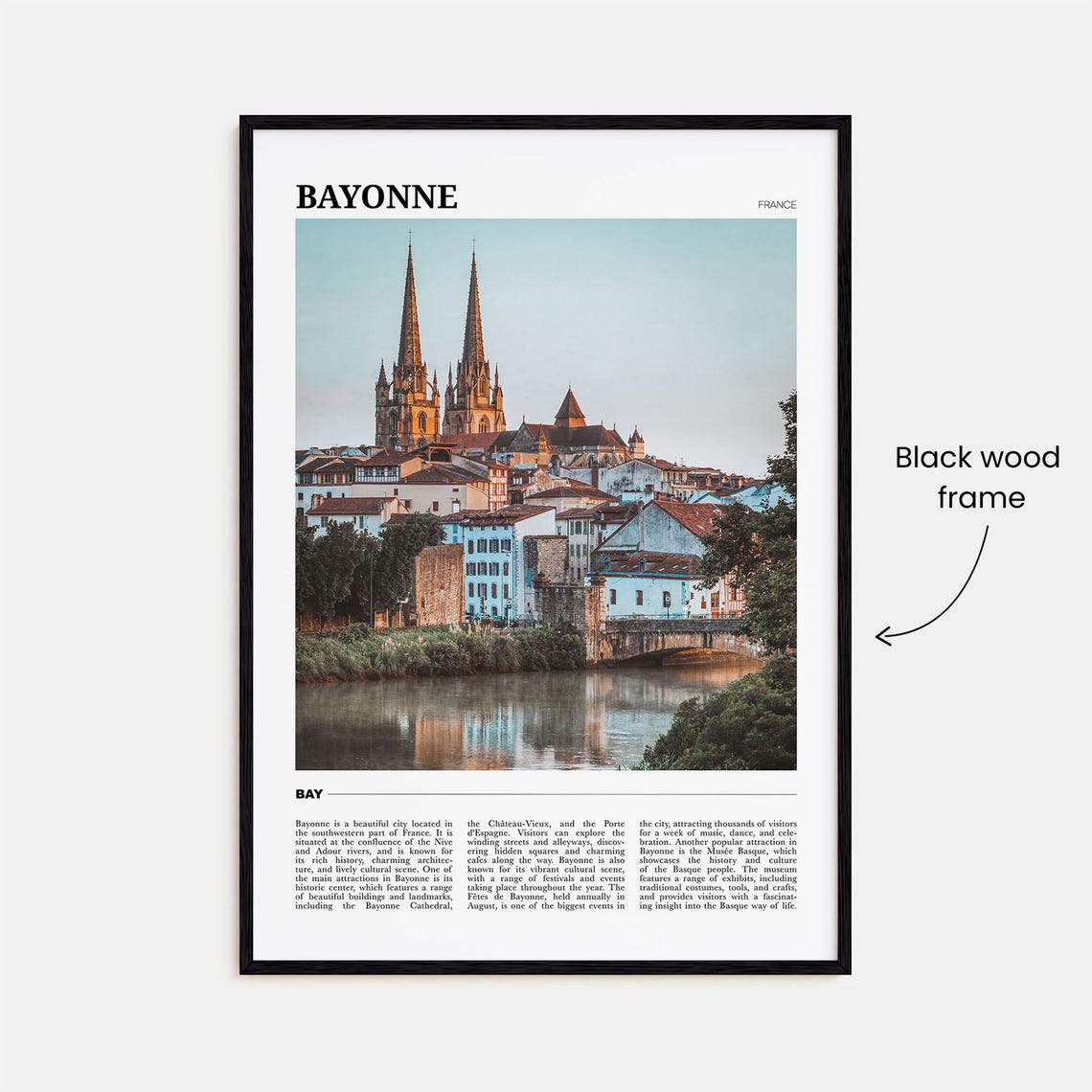 Bayonne France Twin Cathedral Spires Riverside Reflection Poster - Image 2