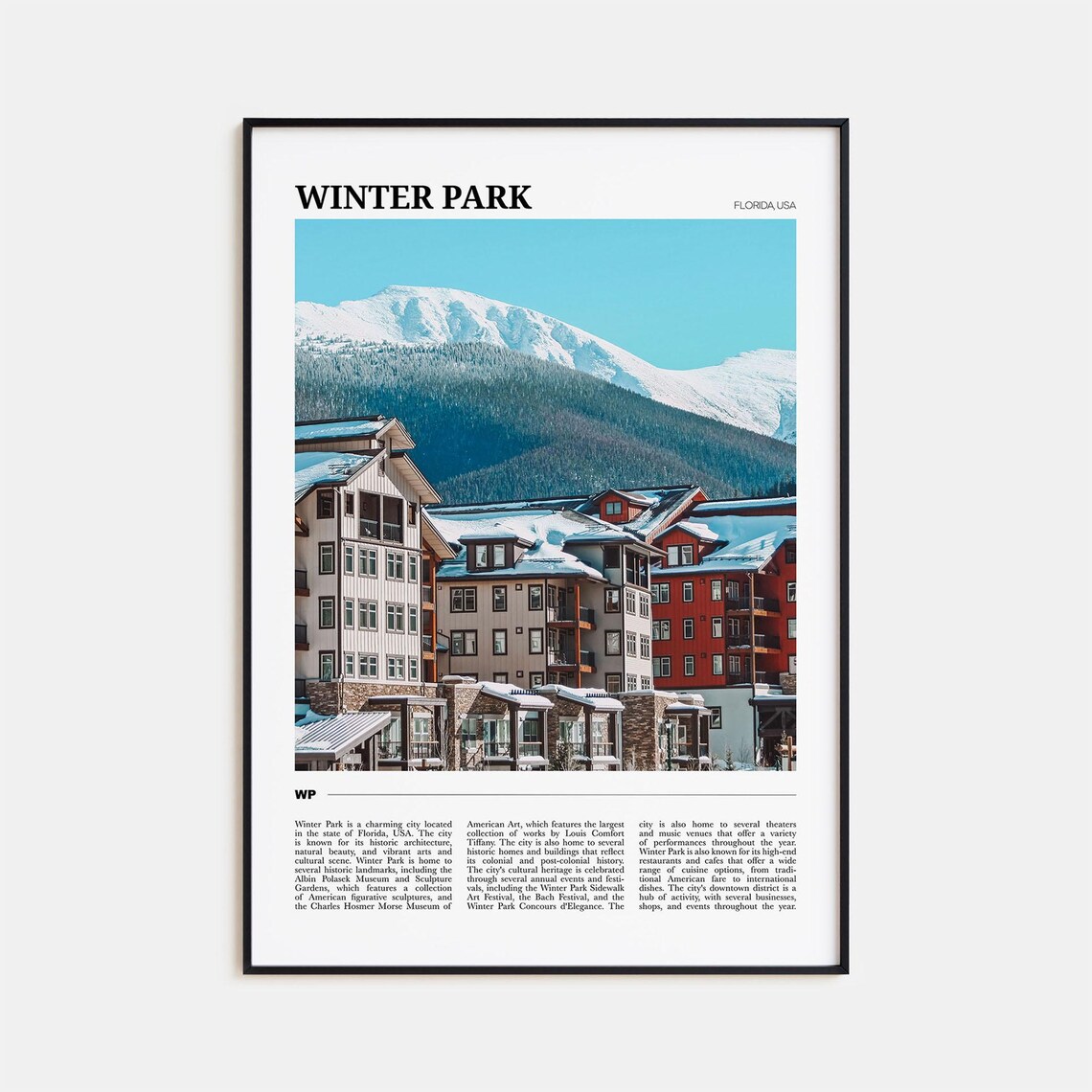 Winter Park Snowy Alpine Village Mountain Peaks Photo Travel Poster