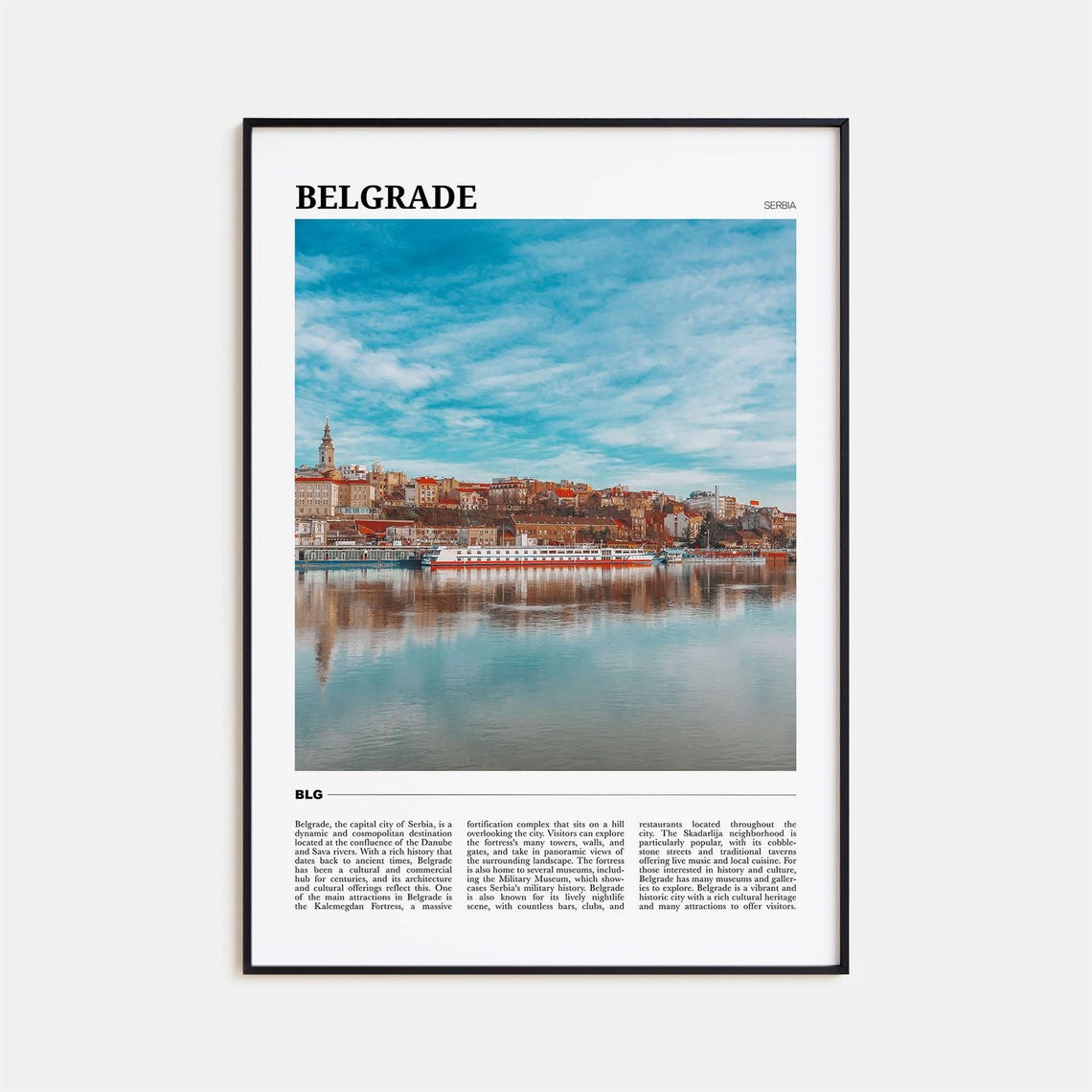 Belgrade Serbia Danube Riverfront Old Town Skyline Travel Poster