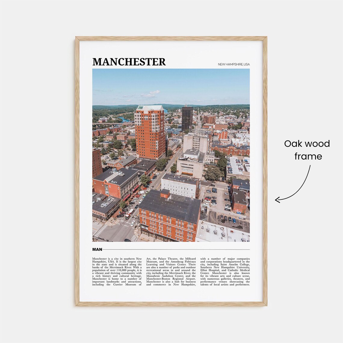 Manchester New Hampshire Downtown Aerial Skyline City Poster - Image 3