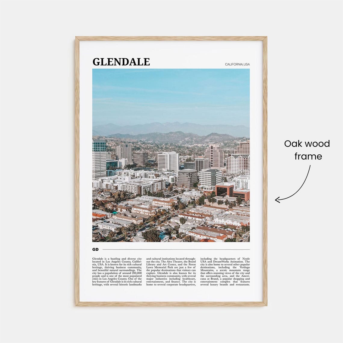 Glendale California Aerial Panoramic City and Mountain View Poster - Image 3