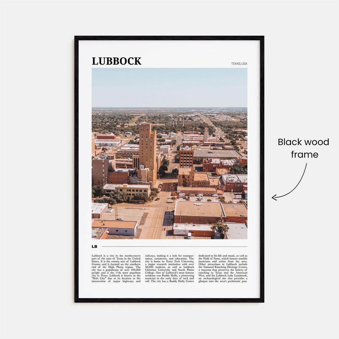 Lubbock Texas Downtown Aerial High Plains City View Travel Poster - Image 2