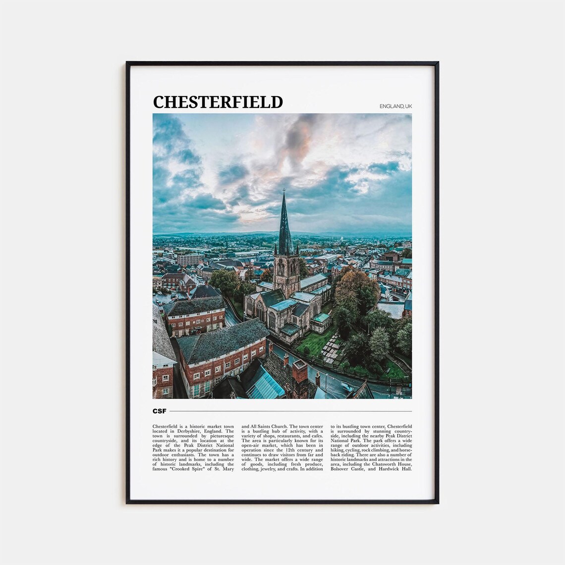 Chesterfield Travel Poster, England UK Wall Art