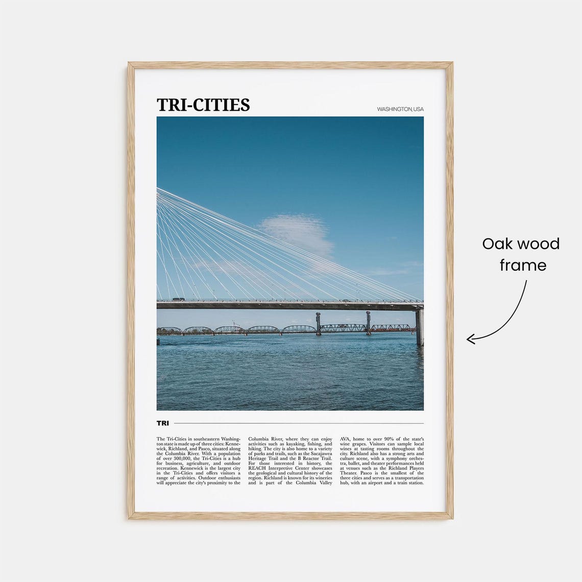 Tri Cities Washington Travel Poster Cable Stayed Bridge River View - Image 3