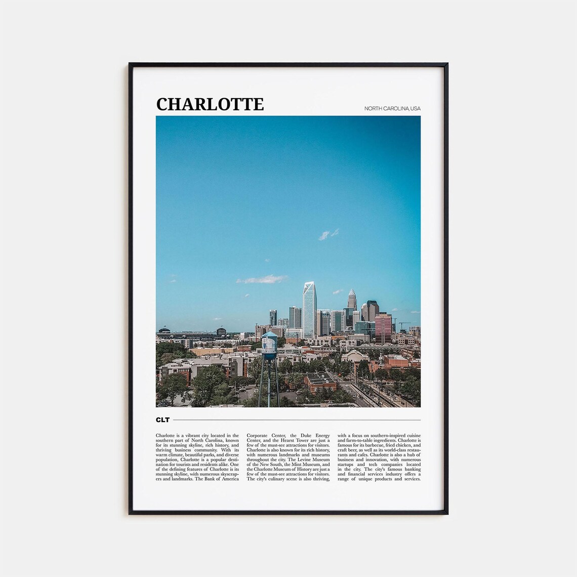 Charlotte Travel Poster No 1 Charlotte Wall Art Charlotte Poster Print Charlotte Photo Charlotte Decor North Carolina Usa