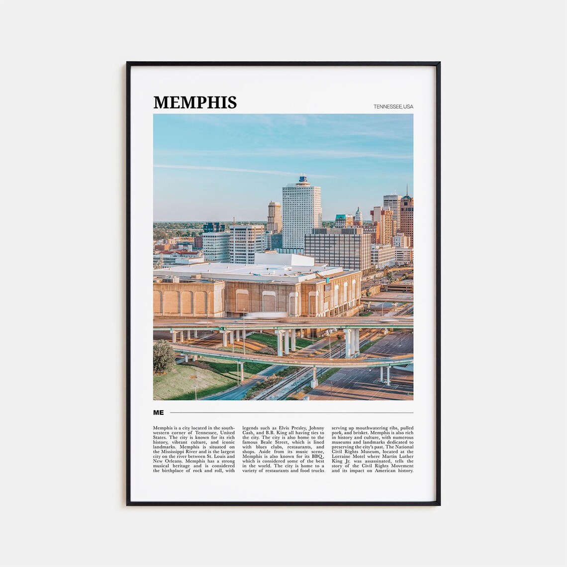 Memphis Tennessee Travel Poster Downtown Skyline Music City River View