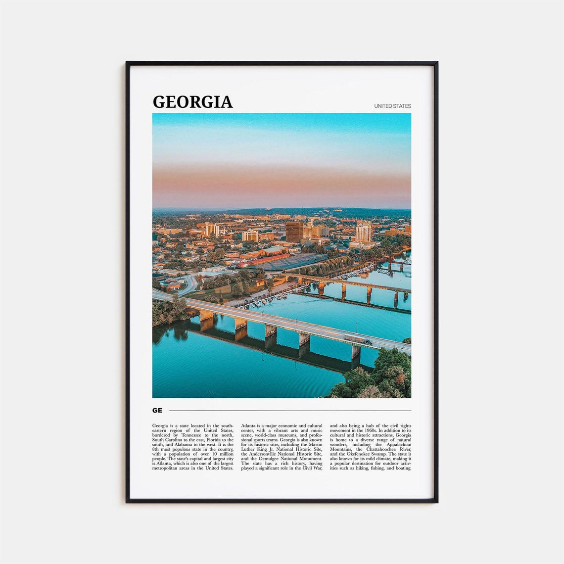 Georgia USA Sunset Evening Riverfront City Skyline View Poster