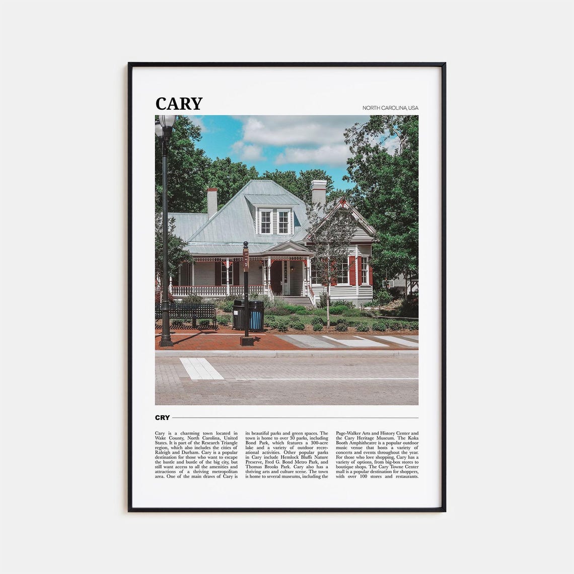 Cary North Carolina Historic House Porch Small Town Travel Poster