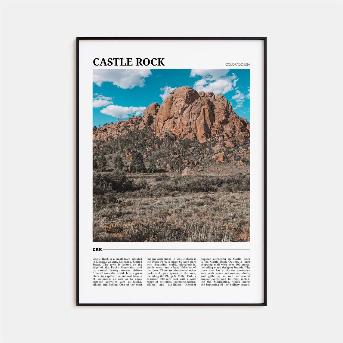 Castle Rock Colorado USA Red Rock Formation Travel Guide Poster