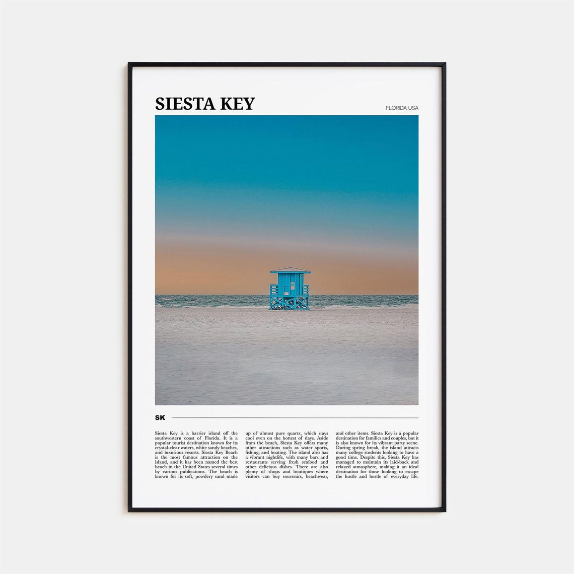 Siesta Key Florida Lifeguard Tower Sunset Beach Scene Travel Poster