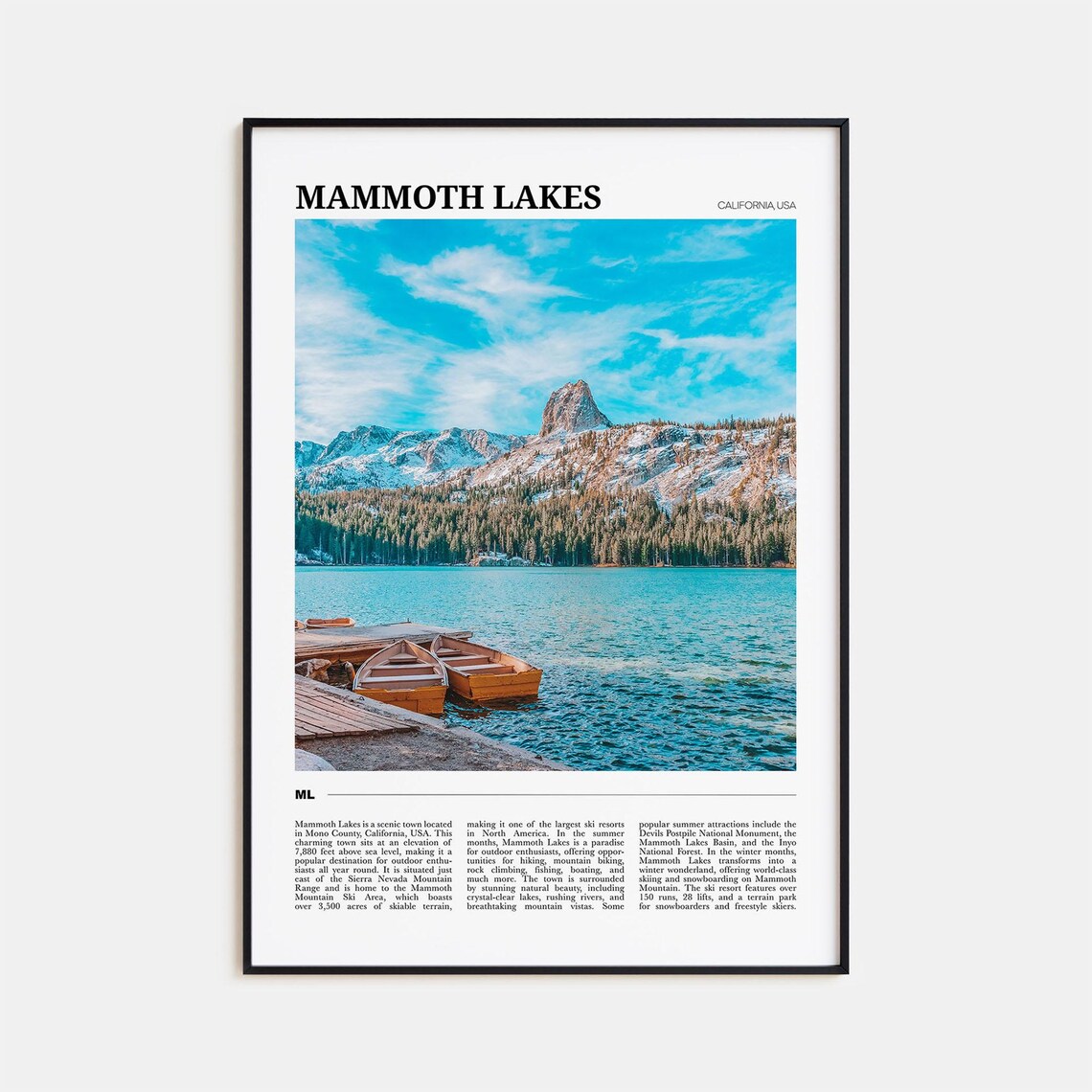 Mammoth Lakes California Alpine Lake Canoes Mountain View Poster