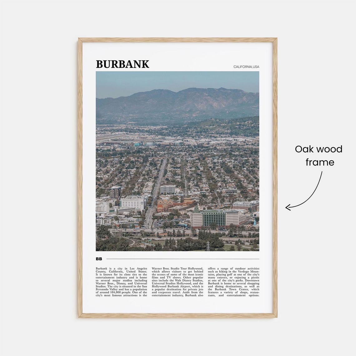 Burbank California Aerial City View Verdugo Mountains Skyline Poster - Image 3
