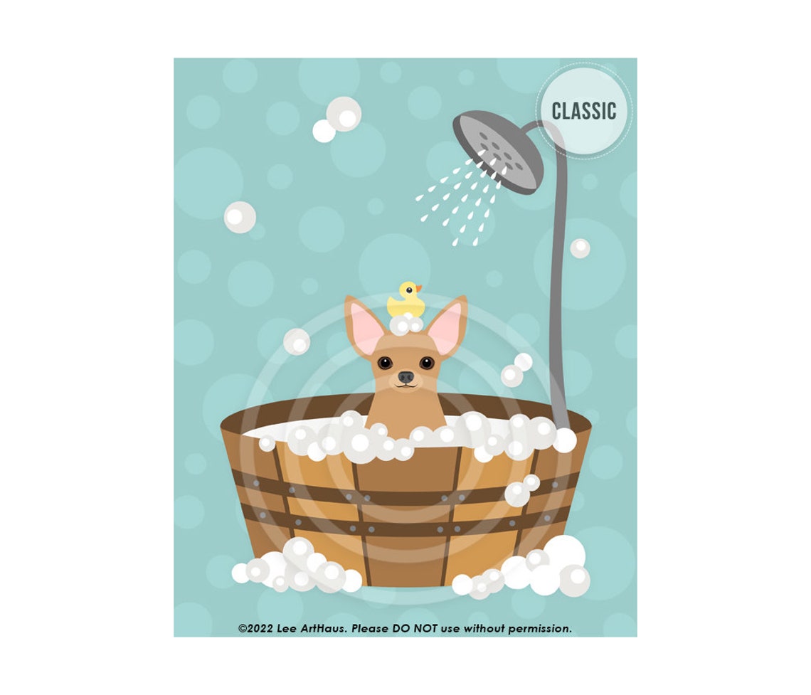 220dp Bath Wall Decor Chihuahua Dog In Wooden Bathtub Wall Art Chihuahua Gifts Funny Dog Drawing Dog Decor Art For Bathroom