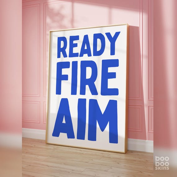 Ready Fire Aim Poster Growth Mindset Print Progress Over Perfection Office Decor Motivational Inspirational Wall Art Pink Dorm