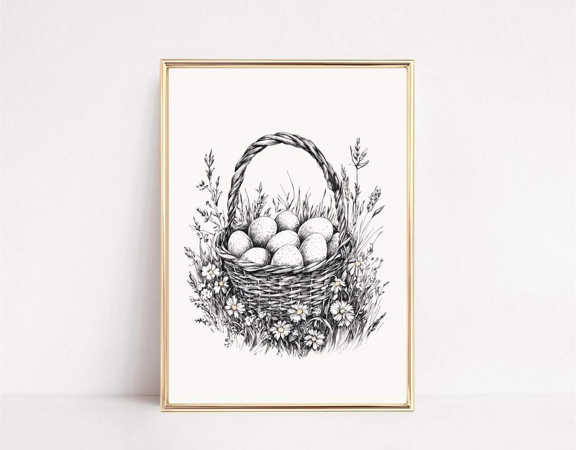 Vintage Easter Basket Illustration Art Print