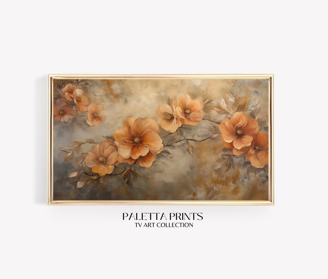 Peach Blossoms On Branch Moody Floral Vintage Botanical Fall Wall Art