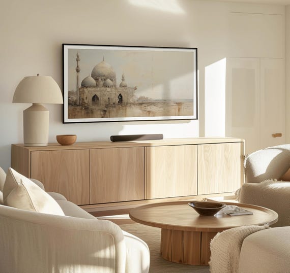 Rustic Vintage Islamic Mosque Painting With Neutral Earth Tones Historic Middle Eastern Architecture Artwork For Frame Tv