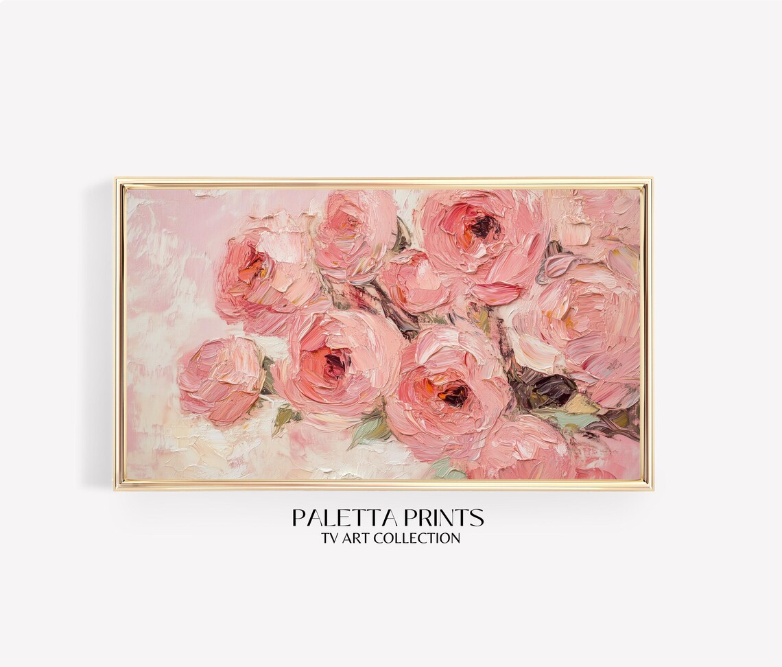 Pink Peony Roses Bouquet Impasto Blush Floral Beauty Art Poster