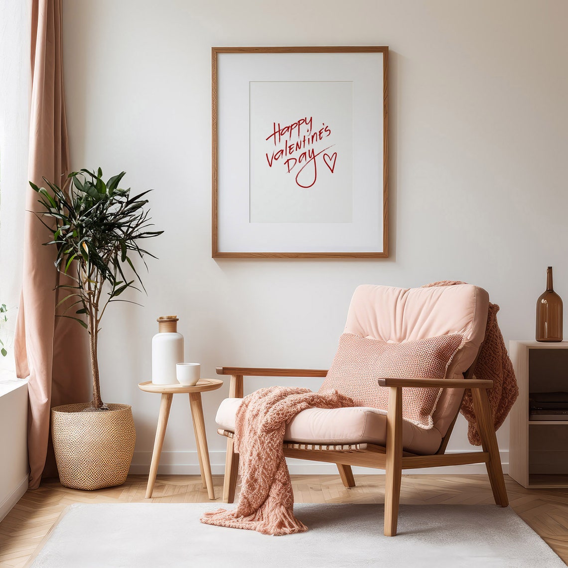 Happy Valentines Day Red Script Heart Sign Holiday Wall Art Print - Image 3