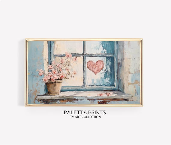 Romantic Window Scene Frame Tv Art Rustic Cottagecore Decor Textured Impressionist Spring Artwork Girly Romance