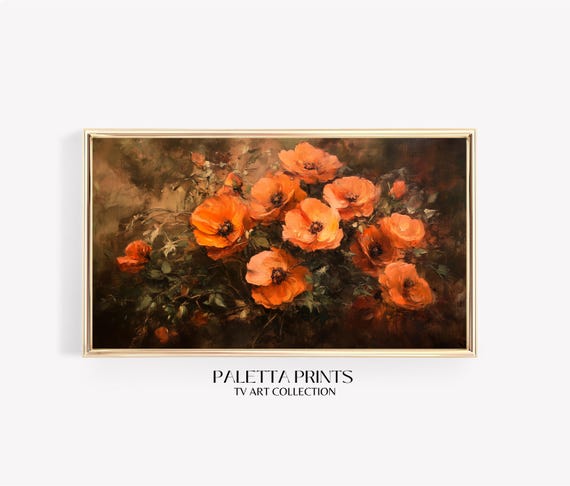 Frame Tv Moody Floral Art Art For Frame Tvs Flower Bloom Tv Art Rustic Poppies Tv Art Fall Art Paletta Prints