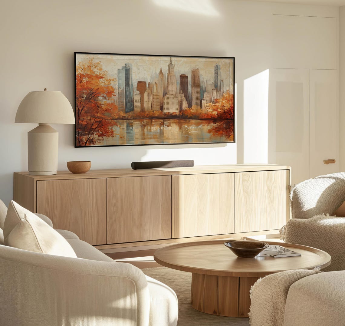 New York City Skyline Autumn Lake Fall Reflection Travel Poster - Image 3