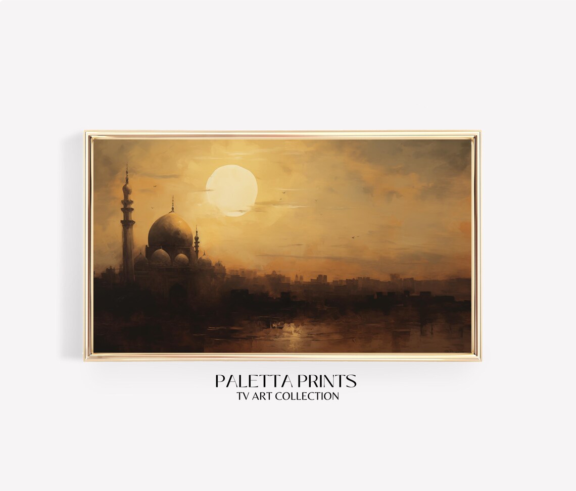 Mosque Sunset Cityscape, Minimal Ramadan Art Print