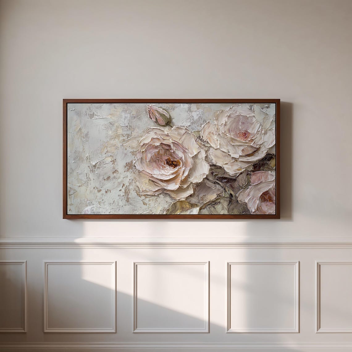 Soft Neutral Grey Pink Roses Impasto Bouquet Painting Art Poster - Image 3