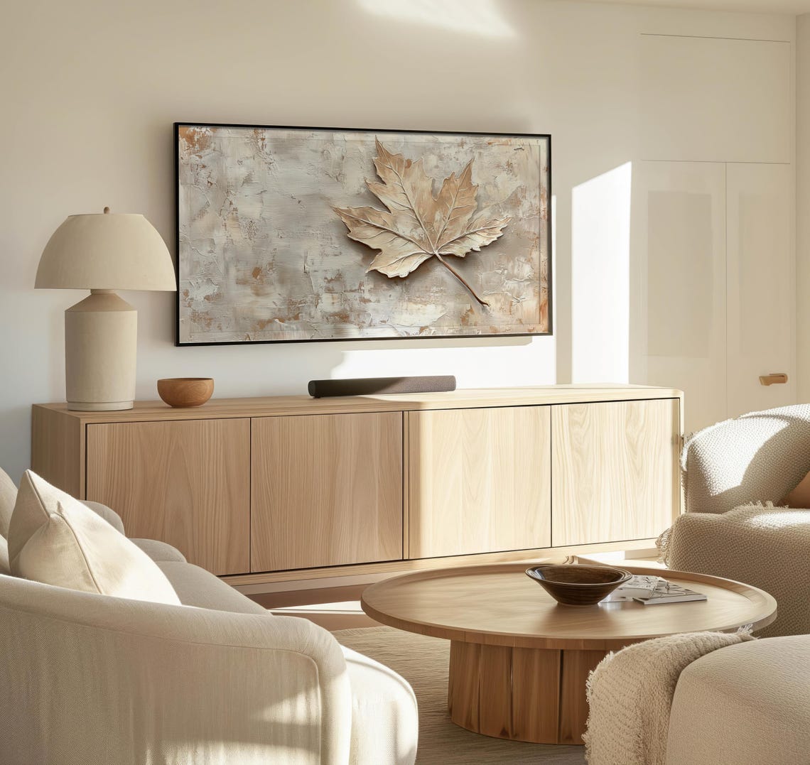 Textured Neutral Maple Leaf Impasto Beige Rustic Minimalist Poster - Image 3