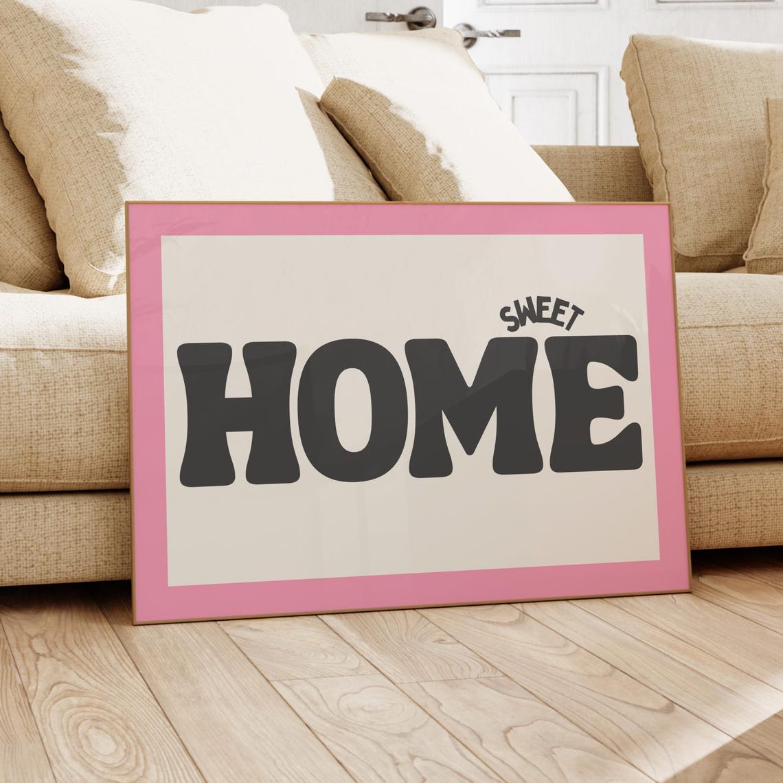 Home Sweet Print Horizontal Bold Pink Motivational Poster Above Bed Decor Room Quirky Wall Art Funky