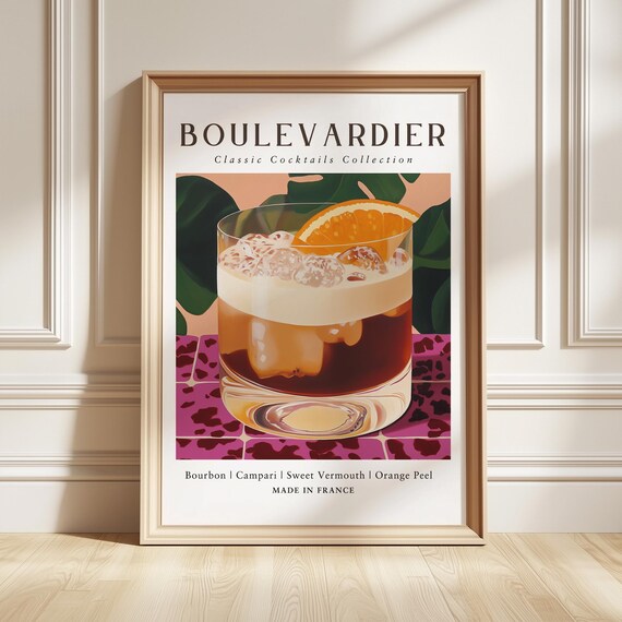 Boulevardier Classic French Cocktail Collection Recipe Kitchen Bar Poster