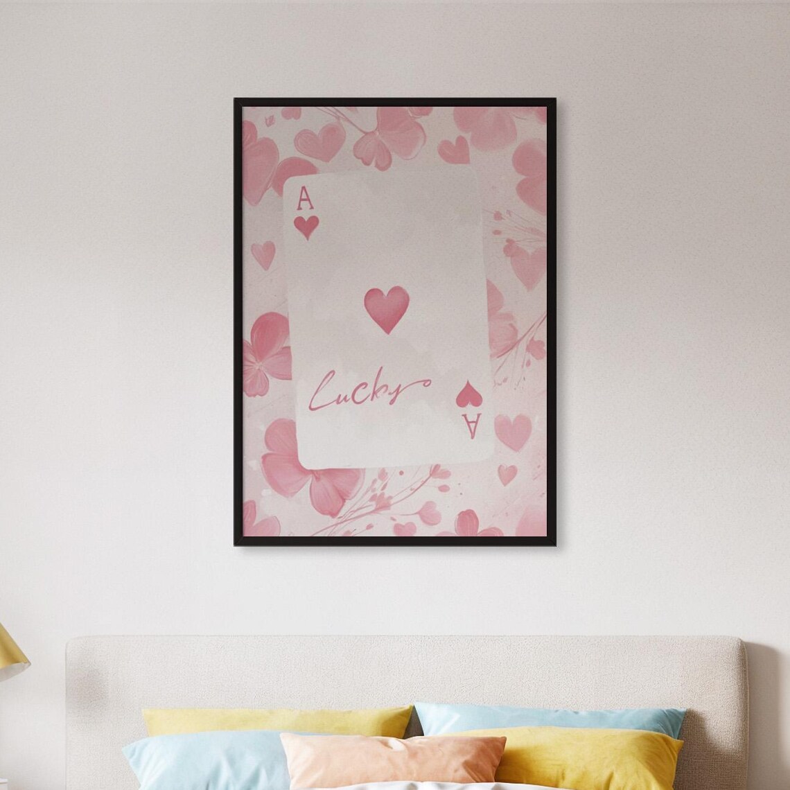 Pink Ace Of Hearts Lucky Floral Romantic Playing Card Art Poster