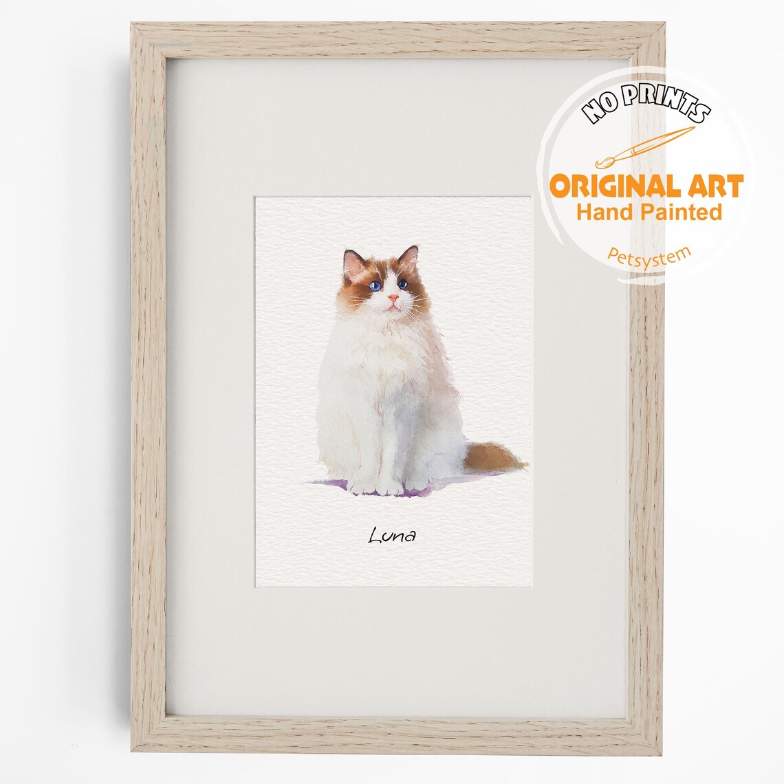 Blue Eyed Fluffy Cat Named Luna Hand Painted Watercolor Poster