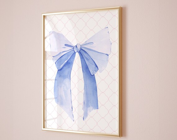 Blue Watercolor Bow Coquette Soft Girl Pastel Room Art Poster