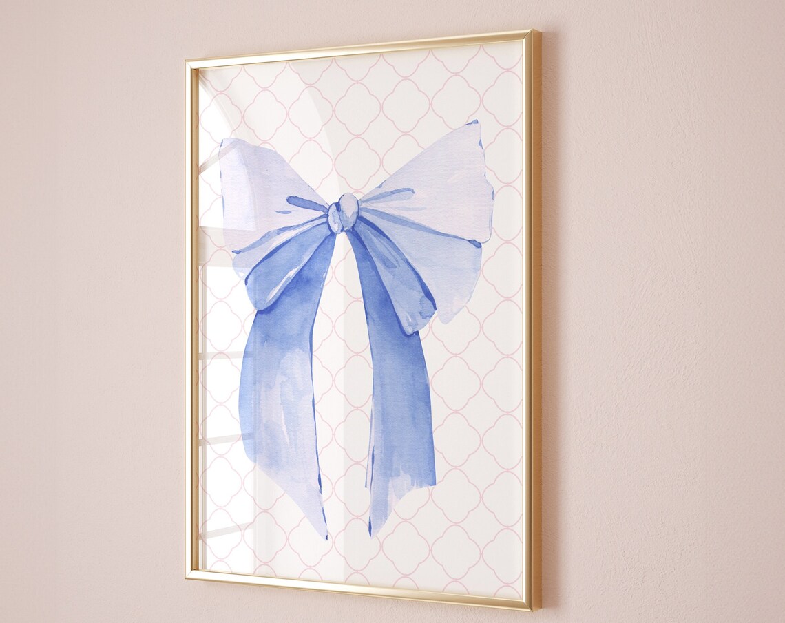 Blue Watercolor Bow Coquette Soft Girl Pastel Room Art Poster