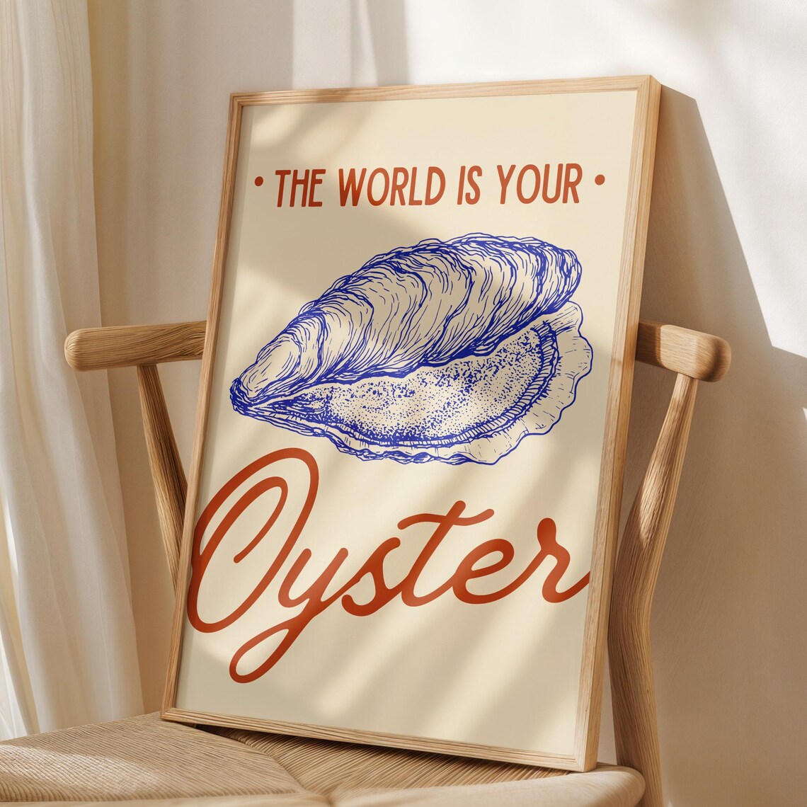 The World Is Your Oyster Blue Retro Seafood Illustration Poster