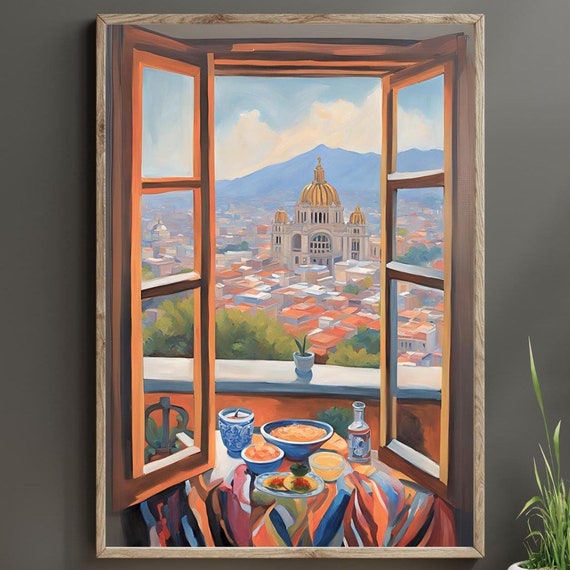Mexico City Poster Print Cdmx Window To Waterfront Artwork Mexican American Gift Vintage Travel Abstract Tacos Matisse Style Art