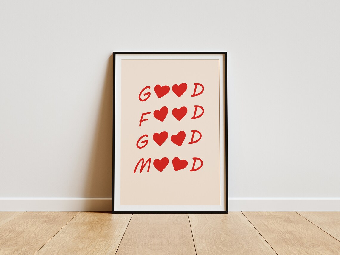 Black Or Red Aesthetic Kitchen Decor Cute Cooking Art Kitchen Wall Art Print Minimalist Heart Print Chef Quote Wall Art - Image 3