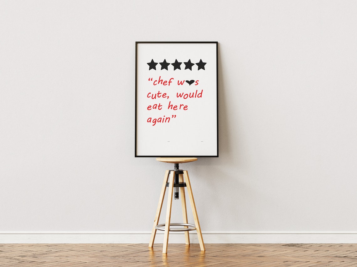 Chef Was Cute 5 Star Restaurant Review Funny Retro Kitchen Poster - Image 4