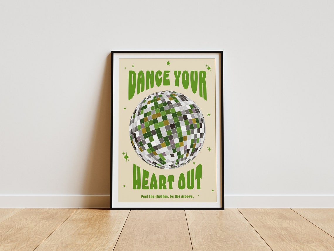 Groovy Retro Dance Your Heart Out Red Disco Ball Quote Poster - Image 2