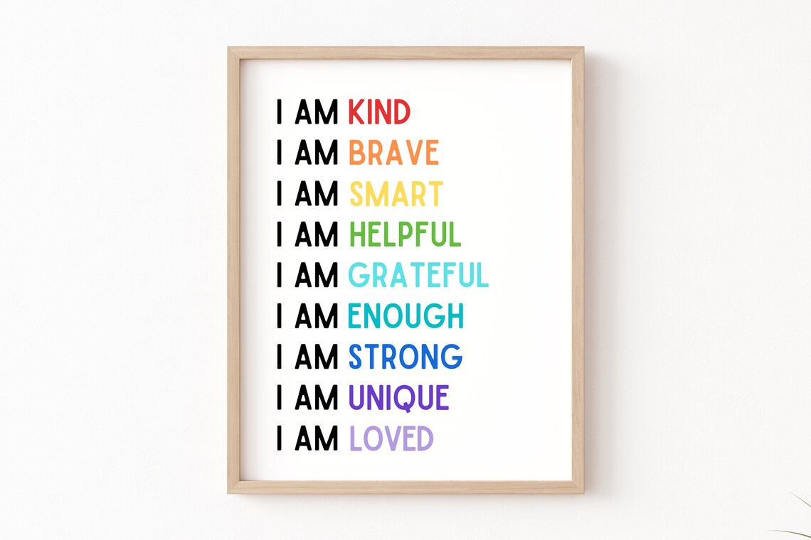 Affirmations for Kids Classroom Poster, I Am Kind Smart Loved