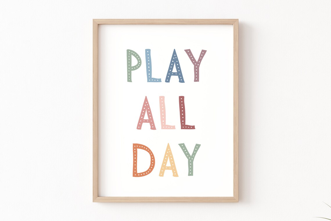 Play All Day Playroom Sign, Scandi Pastel Art Print