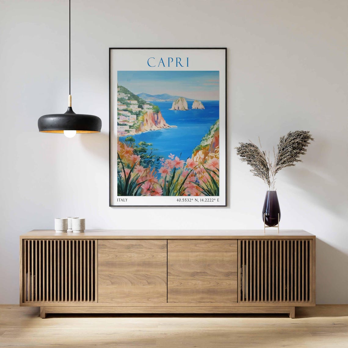 Capri Italy Faraglioni Rocks Blue Mediterranean Sea Flowers Poster - Image 2