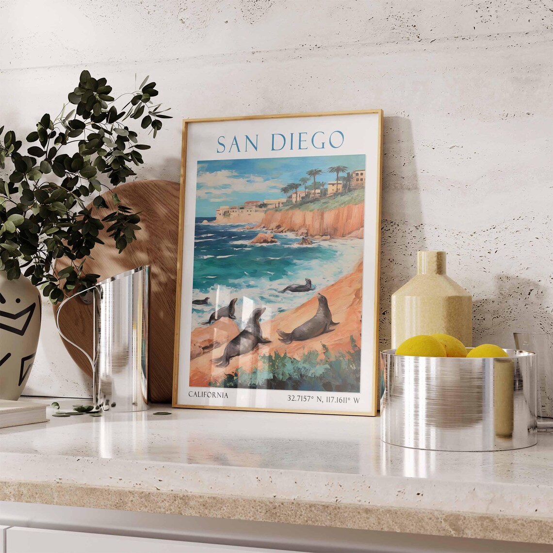 San Diego California Sea Lions Cliff Cove Ocean Wildlife Poster - Image 3