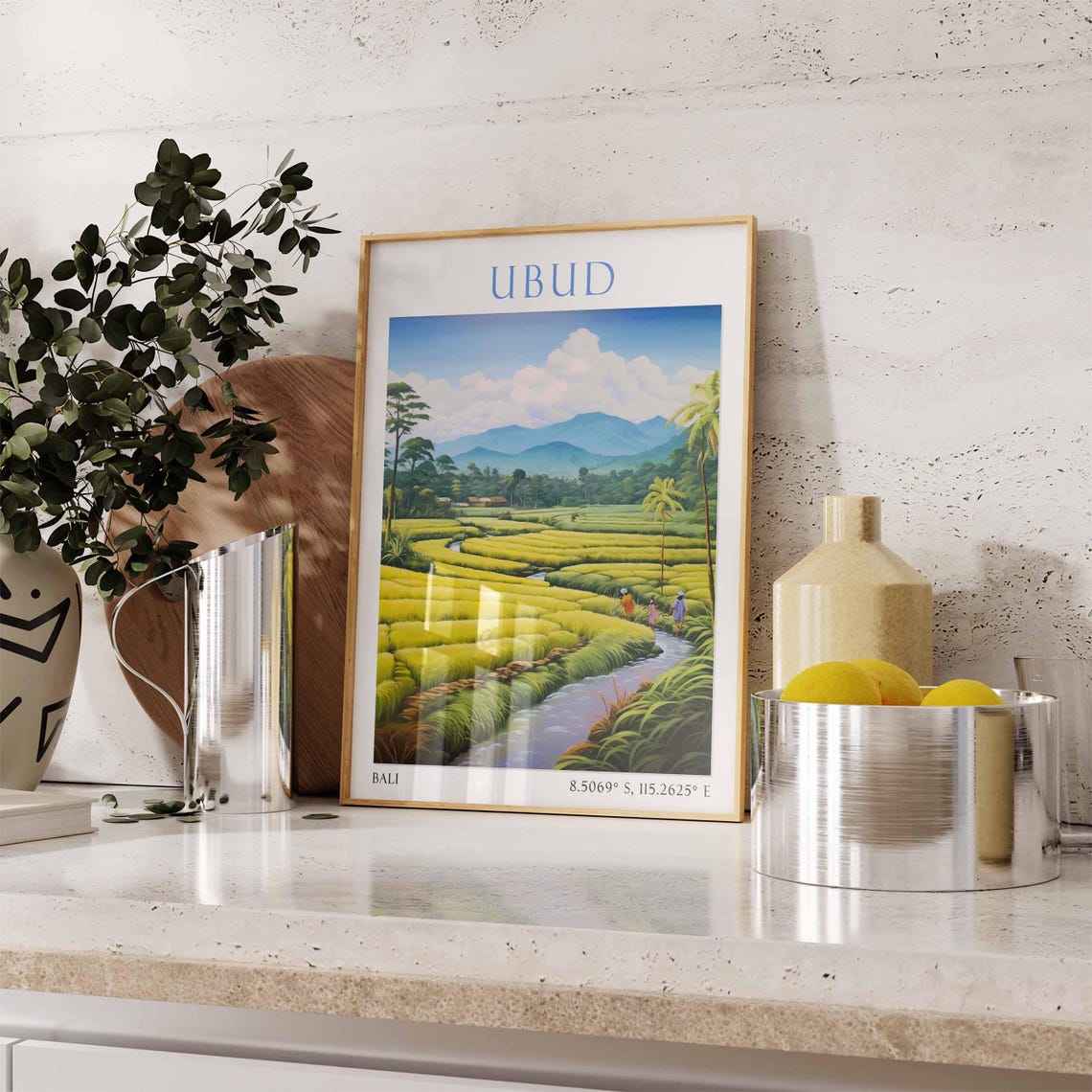 Ubud Bali Rice Paddy Terraces Farmers Mountain Travel Poster - Image 3