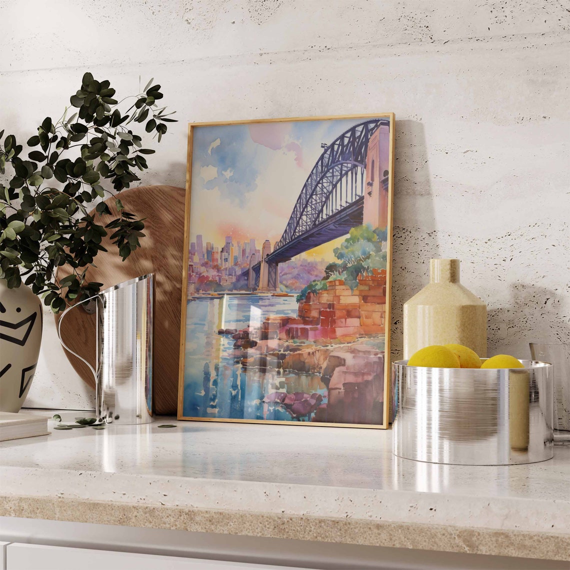 Sydney Harbour Bridge Watercolor Poster with City Skyline View - Image 2
