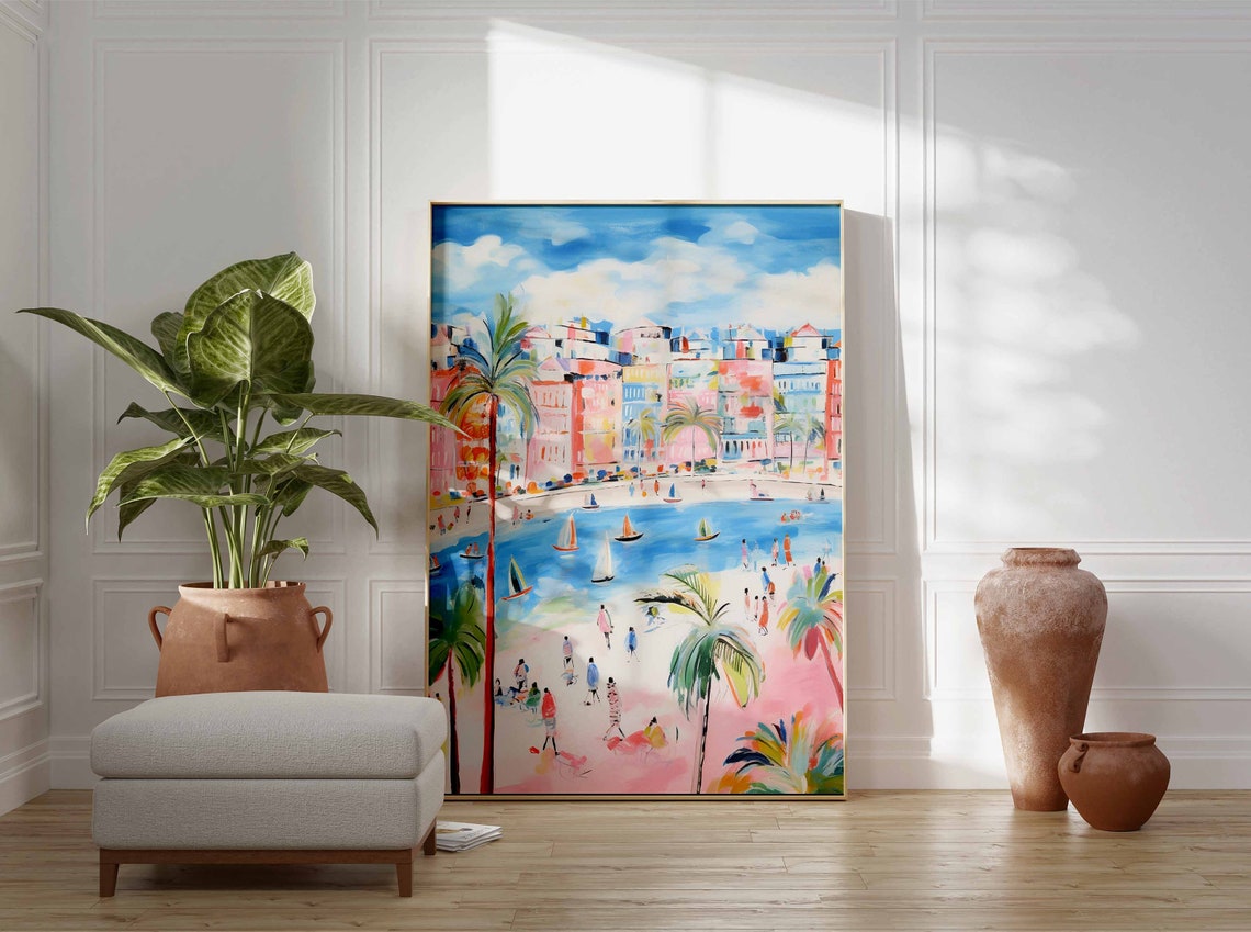 Sailboats Bay Pastel Beach Town Impressionist Sailing Poster - Image 3